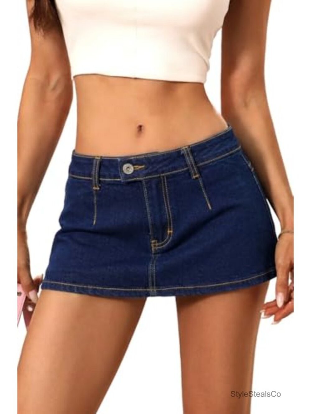 Low Rise Denim Mini Skirt with Built-in Shorts Stretch Jean Skort